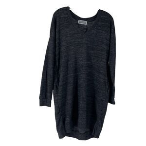 Gray Sweater Dress Pockets V Neck Size Medium Casual Long Sleeve Cozy Cherish